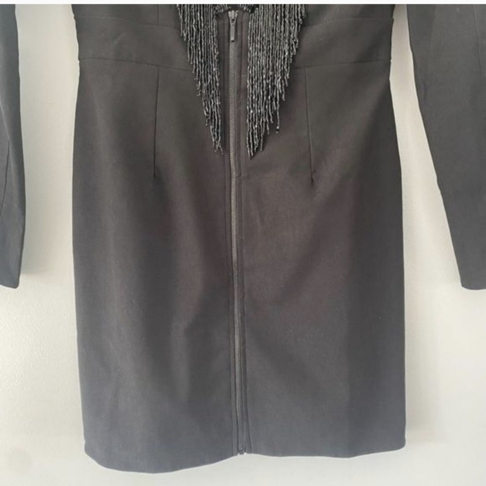 NBD x NAVEN Millie Beaded Deep V Long Sleeves Mini Dress in Black Sz S - Picture 7 of 11
